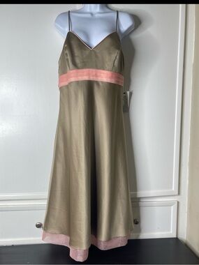 NWT Vintage Y2K Bari Jay Nordstrom Satin Midi Dress Cappuccino Pink Size 16 NOS